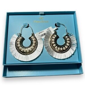 Parker Rose White Fringe Hoop Gold Earrings